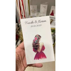 Söz, Kına, Nişan, Düğün Hediyelik ve Masa Kartı Davetiyesi 9,5x15 cm 49 Adet