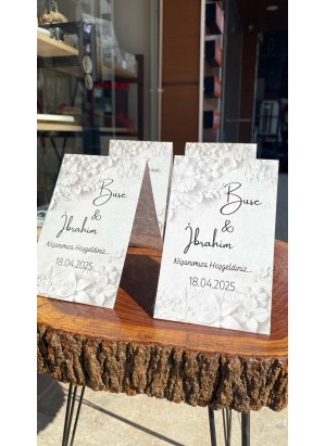 Söz, Kına, Nişan, Düğün Bükmeli Masa Kartı 8x24 cm 25 Adet