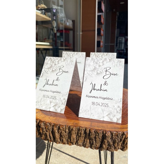 Söz, Kına, Nişan, Düğün Bükmeli Masa Kartı 8x24 cm 25 Adet