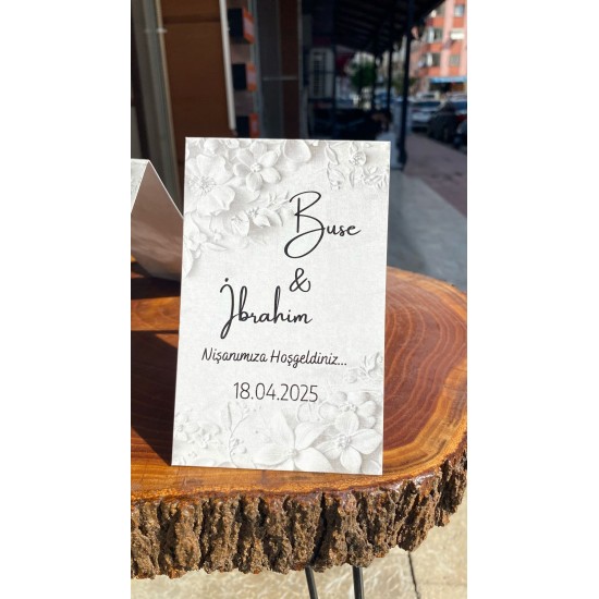 Söz, Kına, Nişan, Düğün Bükmeli Masa Kartı 8x24 cm 25 Adet