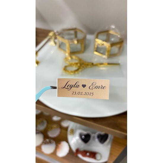 Söz, Kına, Nişan, Düğün Süsleme Kartı 2x5 cm Kraft Renk - 50 Adet