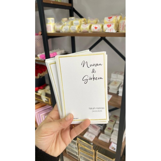 Nikah Hatırası Kartı 9,5x15 cm 49 Adet Söz, Kına, Nişan, Düğün