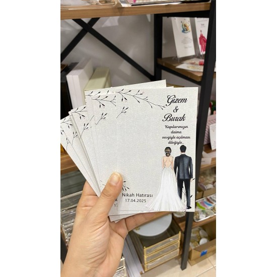 Nikah Hatırası Kartı 9,5x15 cm 49 Adet Söz, Kına, Nişan, Düğün Organizasyon