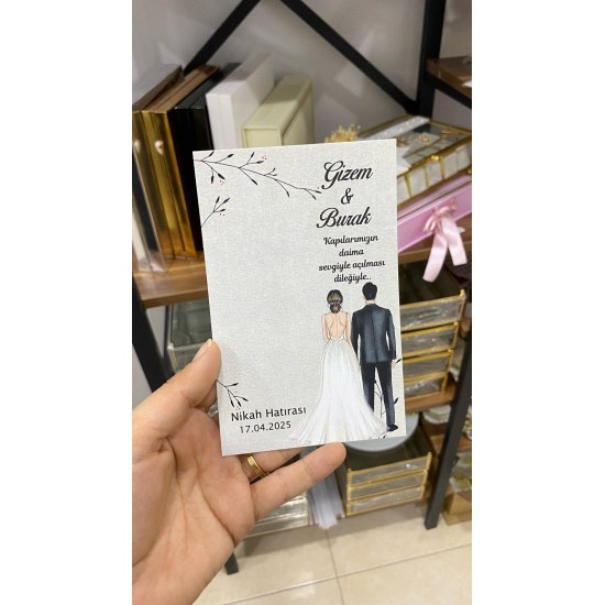 Nikah Hatırası Kartı 9,5x15 cm 49 Adet Söz, Kına, Nişan, Düğün Organizasyon