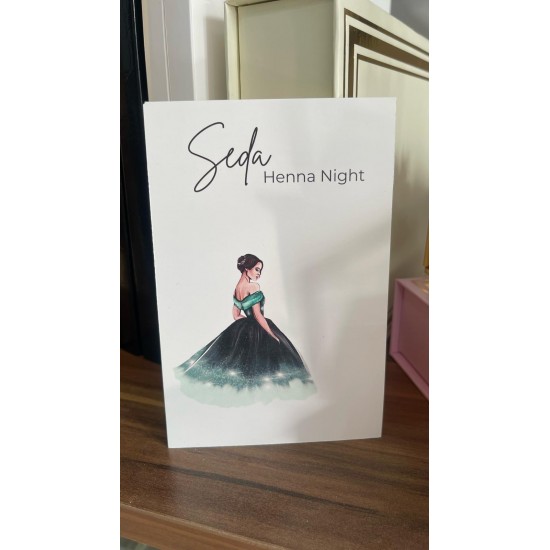 Henna Night Yeşil Elbiseli Gelinlikli Kart 8x12 cm 63 Adet