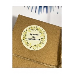 Siparişiniz için Teşekkürler Çelenkli Yuvarlak Yapışkanlı Etiket 4x4 cm 106 Adet