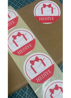 Hediye Kırmızı Yazılı Yuvarlak Yapışkanlı Etiket 4x4 cm 120 adet