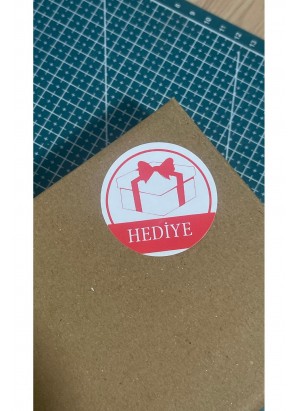 Hediye Kırmızı Yazılı Yuvarlak Yapışkanlı Etiket 4x4 cm 120 adet