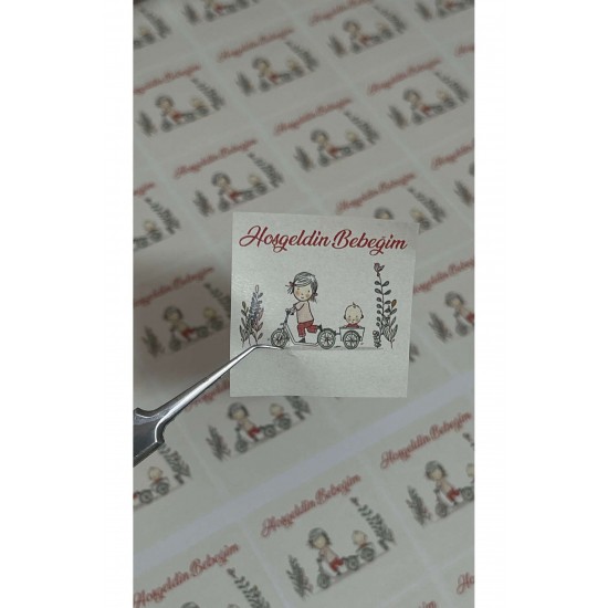 Hoşgeldin Bebeğim Yazılı Yenidoğan Çikolata Etiketi 4x4 Cm 108 Adet -