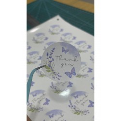Thank You Yazılı Mor Çiçekli Hediye Paketi Süsleme Etiketi 4x4 Cm 24 Adet- Butiksosyetik