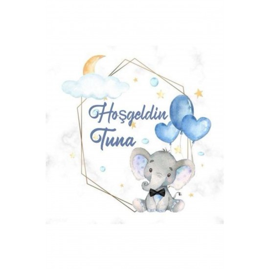 Yenidoğan Çikolata Etiketi Filli 3,5x3,5 cm 70 Adet Kişiye Özel - ARLetikettasarım