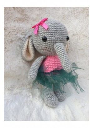 Gri Elbiseli Amigurumi  Fil 24 cm