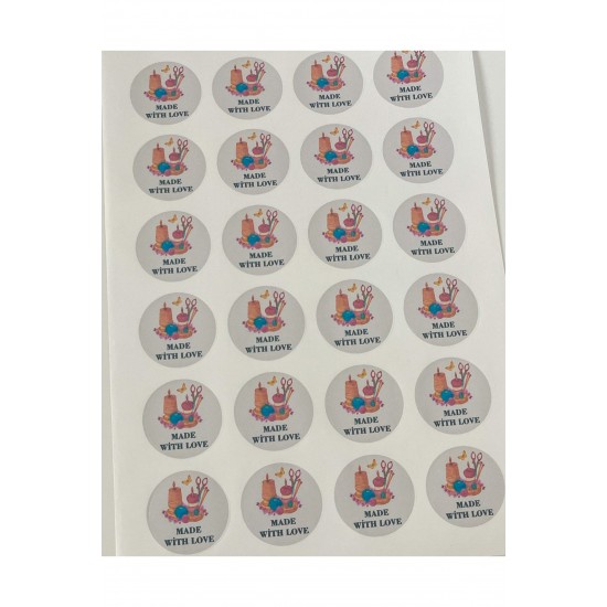 Made With Love Yapışkanlı Sticker 4x4 Cm 96 Adet