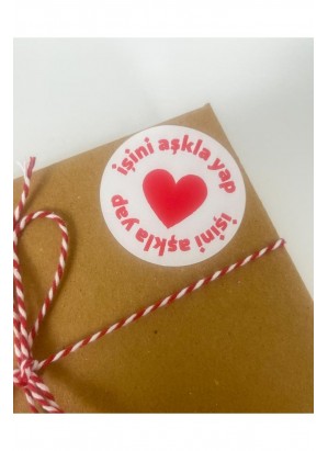 Işini Aşkla Yap Yuvarlak Kalpli Kırmızı 5 Cm Yapışkanlı Sticker 100 Adet