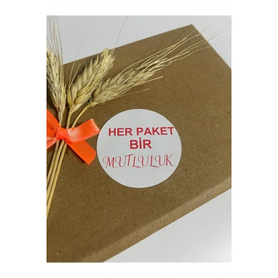 Her Paket Bir Mutluluk Kırmızı Yazılı Yuvarlak Yapışkanlı Etiket 5x5 cm 100 adet