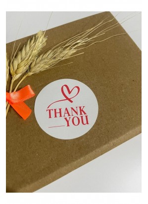 Thank You Üstü Kalpli Kırmızı Yazılı Yuvarlak Yapışkanlı Etiket 4x4 cm 120 adet