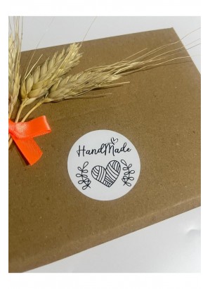 Handmade örme Kalpli Yuvarlak Yapışkanlı Etiket 5x5 cm 100 adet