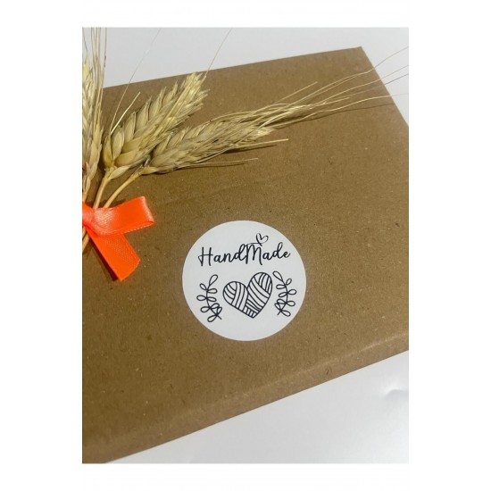 Handmade örme Kalpli Yuvarlak Yapışkanlı Etiket 5x5 cm 100 adet